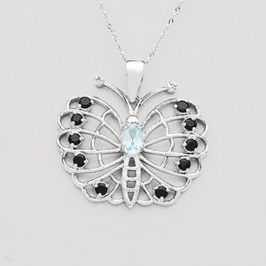 Butterfly Necklace with Citrines and Topazes in 925 Sterling Silver.